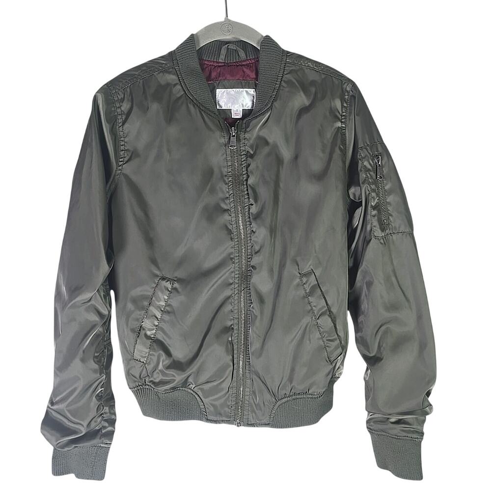 Xhilaration Bomber Jacket Coat Olive Green Womens Small Lightweight Fall Spring